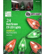 HOME ACCENTS HOLIDAY 1009 514 202 24CT RED/GREEN LED C9 15&#39; GREEN STRING... - $310.61 MXN