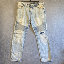 Southpole Jeans Men&#39;s 34x32 Moto Skinny Mid Rise Acid Wash Distressed Pants - £18.49 GBP
