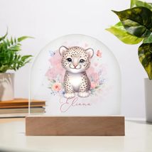 Generic Personalised Leopard Acrylic Dome Plaque Wooden Base Night Light Wooden  - £34.81 GBP