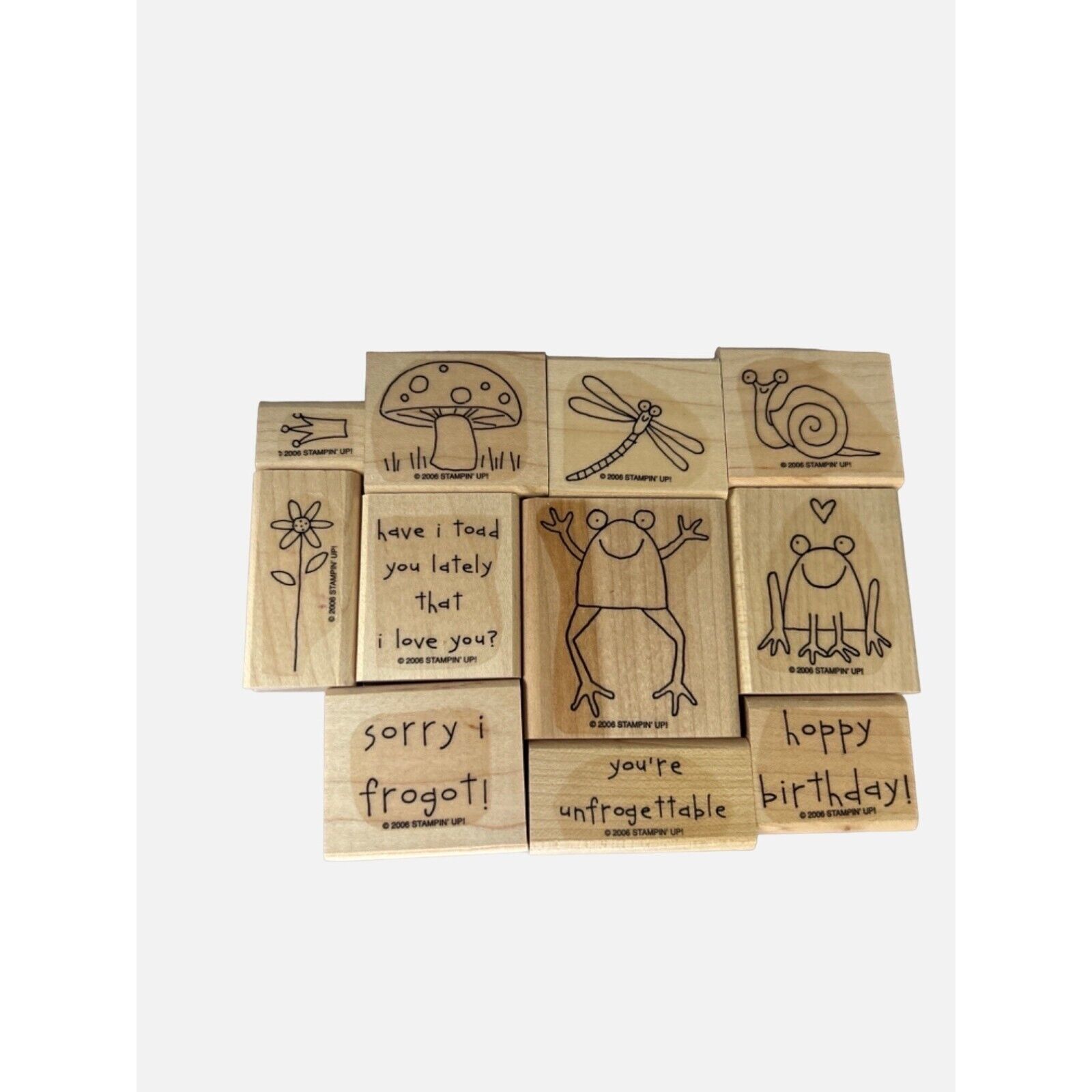 Stampin' Up UNFROGETTABLE 11-Pc Stamp Set Frog Snail Dragonfly 2006 WOOD - £9.17 GBP