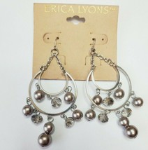 Erica Lyons Silver Tone French Wire Dangle Earrings Moon Mauve Pearls &amp; Beads  - £11.59 GBP