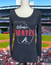 Major League Baseball Atlanta Braves TShirt Size M Long Sleeve Gray Red White - £11.55 GBP