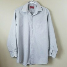 Alfani Mens White Gray Tiny Plaid Bheck Easy Care Dress Shirt, size 15.5 32-33 - £10.09 GBP