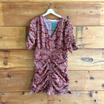 M/L - Veronica Beard Brown Floral Patterned Ruched V Neck Dress 1217BT - $65.00