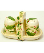 Ceramic Holly Salt and Pepper Set with dish 5.75inx3.25inx3in, XMAS, Chr... - £13.32 GBP