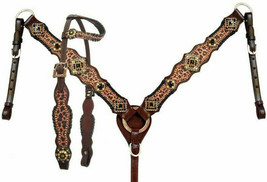 Western Horse Bling! One Ear Cheetah Print Bridle + Breast Collar Tack Set - £79.16 GBP