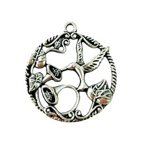 2 Tibetan Antiqued Silver 28mm Hummingbird Trumpet Flower Focal Pendant Charms - £3.19 GBP