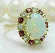 4Ct Oval Cut Simulated Opal/Red Ruby Engagement Ring925 Silver Gold Plated - £79.79 GBP