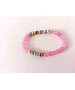 Pink Glass and muli-colored Clay beaded Bracelet handmade for her any oc... - $120.96 MXN