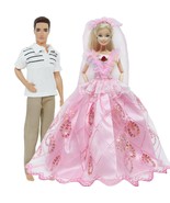 Wedding Dress Couples Outfit Boy Suit Bride Ball Gown for Barbie Doll fo... - £9.59 GBP