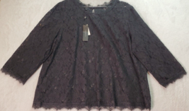 Talbots Blouse Top Women Size 16 Black Lace Floral Long Casual Sleeve Round Neck - £25.10 GBP