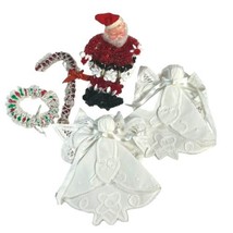 Beaded Lot 5 Handmade Christmas Ornaments Angels Santa Candy Cane Wreath Retro - £22.41 GBP