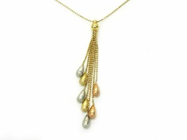 Dia-Cut Teardrop Dangle Design Lariat Necklace 14k Tricolor Gold - £718.81 GBP