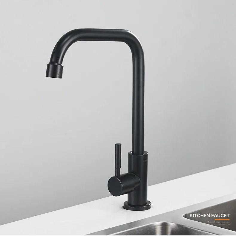 House Home European main sink faucet 304 stainless steel matte black single cool - £50.35 GBP