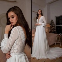 Beautiful Dress Boho Bridal Long Sleeve Wedding Dresses A Line Robe Long... - $320.99