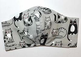 Gray Black Kitty Cat Face Mask, yarn milk paws tabby tuxedo, triple layer 100% c - £13.31 GBP