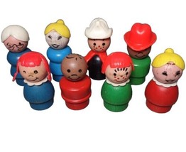 Lot of 8 Vintage Fisher Price Little People Cowboy Fireman Kids Wooden All Wood - £21.55 GBP