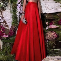 RED A-line Satin Maxi Skirt Outfit Women Custom Plus Size Long Prom Party Skirt
