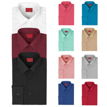 vkwear Red Label Men&#39;s Slim Stretch Muscle Fit Long Sleeve Solid Dress Shirt - £19.80 GBP