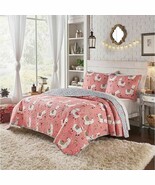 King Size Pink Blue Reversible Floral Llama 100-Percent Cotton Quilt Set - $223.12 CAD
