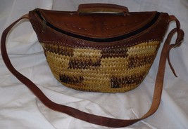 Leather And Basket Weave African Purse Hand Made in Kenya Medium Size - £35.00 GBP