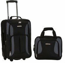 Carry On Luggage Set 2-Piece Rolling Suitcase Tote Bag Black Gray Medium... - $72.56