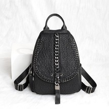 GAGACIA Black Chain Women Leather  Backpack School Bags For Girls Travel Backpa  - £62.39 GBP