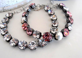 Rose Pink Multi-colors Tennis Cup chain Bracelet w/ Swarovski Crystal Chatons - $46.00