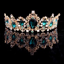 KMVEXO Baroque Red Blue Green Crown Crystal Bridal Tiaras Vintage Gold Hair Acce - £14.21 GBP