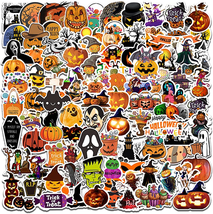 100PCS Non-Repeating Halloween Pumpkin Theme Stickers, Vinyl Waterproof Holiday - £7.72 GBP