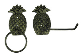 Antique Brass Finish Cast Iron Pineapple Towel and Tissue Holder Wall De... - $29.68