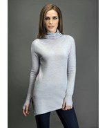 MERINO WOOL SWEATER MADE IN EUROPE Thumb Sleeves Turtleneck Asymmetrical... - $106.25