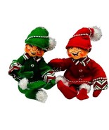 Annalee Green Red Elf Christmas Pair 2008 Silver Trim Open Eyes Mouth 7 ... - £26.96 GBP