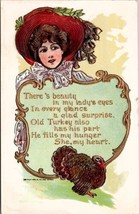 Thanksgiving Pretty Lady and The Old Turkey Embossed Gilded Postcard X9 - £5.55 GBP