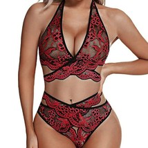 Lace Mesh Halter Sexy Lingerie Set | Women Wireless Bra and Panty Underwear - £27.17 GBP