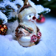  Vintage 1998 Jolly Wrap Glass 8&quot; Ornament Snowman Wrap Scarf Christopher Radko - £142.43 GBP