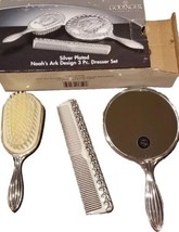 Vintage Godinger Silver Co. Silver Plated ~ Noah&#39;s Ark Design ~ 3 Pc. Vanity Set - £29.89 GBP