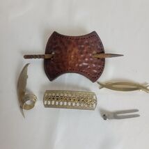 VTG Lot of 5 Hair Barrettes Clips Metal Leather France Japan USA Bun Pon... - $17.81