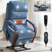 Power Blue Chenille Lift Recliner: Dual Motor, Heat, Massage, 350LBS - $607.99