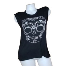 ALMOST FAMOUS Black Sugar Skull Sleeveless Muscle Tank Top Womens Size M... - £11.87 GBP