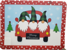 Set of 4 Same Thin Plastic Placemats,12x16&quot;,CHRISTMAS 3 GNOMES IN RED TR... - $19.79