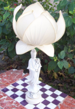 White Ceramic Blanc De Chine Lotus Form Shade Guanyin Geisha Table Lamp 27&quot; - £155.86 GBP