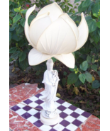 WHITE CERAMIC BLANC DE CHINE LOTUS FORM SHADE GUANYIN GEISHA TABLE LAMP 27&quot; - £153.47 GBP