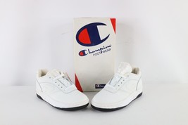 NOS Vintage 90s Champion Boys Size 2 Spell Out Leather Sneakers Shoes White - $39.55