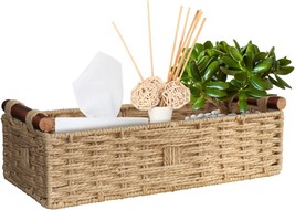 Round Paper Rope Storage Basket Wicker Baskets For Organizing With Handle, Beige - £30.36 GBP
