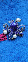 New Betsey Johnson Brooch Purple Octopus Rhinestones Shiny Collectible Nice - £11.72 GBP