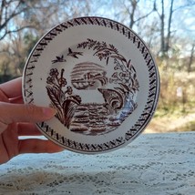 Antique Brown Transferware Plate Water Hen by Allerton &amp; Sons Aesthetic ... - £44.13 GBP