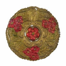 Antique Goofus Glass Charger Serving Plate Rose Floral Pattern Red Gold ... - $23.33
