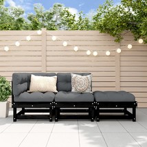 3 Piece Garden Lounge Set Black Solid Wood Pine - £105.46 GBP