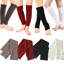 4 Pairs Cable Knit Leg Warmers Lady Winter Knitted Crochet Long Legging Socks (B - £22.13 GBP